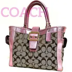 コーチCOACHシグネチャーソーホートートバッグターンロック付メタリックピンク