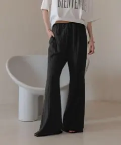 ローリーズファーム リブワイドパンツ フレアパンツ イージーパンツ 黒 楽ちん