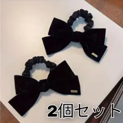 黒 ベルベットリボン ヘアゴム 2個セット ヘアアクセサリー 髪飾り