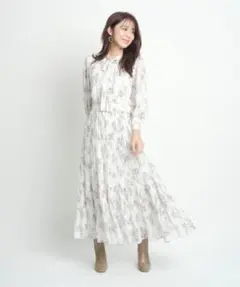 JUSGLITTY ジャスグリッティー 7分袖ボウタイプリーツワンピース