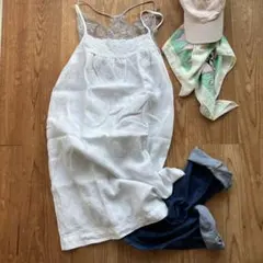 無印良品*綿麻スカラップ刺繍キャミワンピ*白*Ｍ*