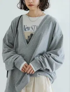 アーバンリサーチ 深Vネックルーズカットソー ブラック