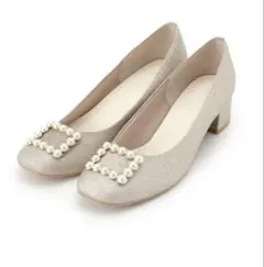 エスペランサ スクエアトゥフェイクパールヒールパンプス 23cm