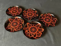 時代 吉野塗 花紋 銘々皿 5客 茶懐石道具 979