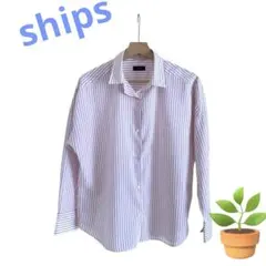 ships 白と赤のストライプ 長袖シャツ　38 日本製　良品