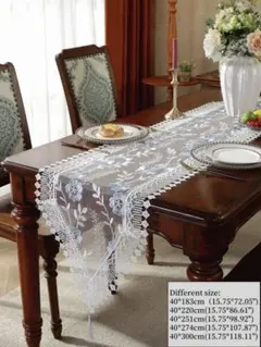 刺繍入りレース テーブルセンター　40×183cm