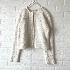 ZARA パールビーズ付き ツイードニットカーディガン S