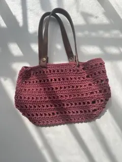 ピンク　かぎ針編み　ミニトートバッグ