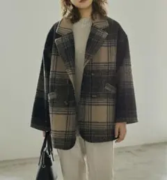 チェック柄ミドル丈チェックコート M