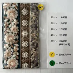 Y-103 インド刺繍リボン アソート　セット　はぎれ　特価　20cm 50cm