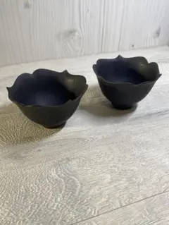 木下和美　陶磁 黒色花びら型陶器ボウル 木下和美 陶磁 黒色花びら型陶器ボウル