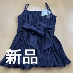 ⭐️新品タグ付紺色プリーツ キャミソールトップス リボン付きのサムネイル