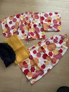 セパレート浴衣 菊柄 レッド イエロー　110cm
