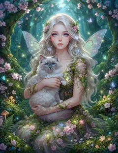 コムテチオリジナル　妖精と猫のデジタルアート　2Lサイズ