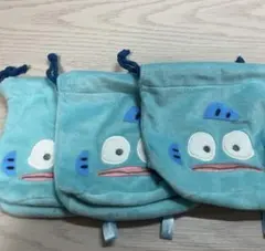 サンリオ ハンギョドン　ガチャガチャ　ふわふわフェイス巾着 ポーチ　3個