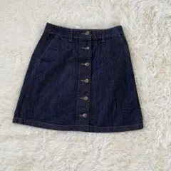 【美品】 LOWRYS FARM ダークデニム ミニスカート ボタンフロント