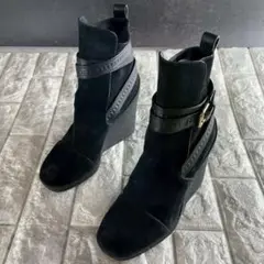 未使用級/EU37 ルイヴィトン ショートブーツ ウェッジソール モノグラム 黒
