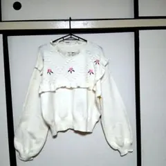 SHEIN　花柄刺繍 ホワイト ニット 長袖わけあり。