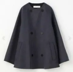 【GALERIE VIE】ウールダブルフェイス ショートノーカラーコート　紺色