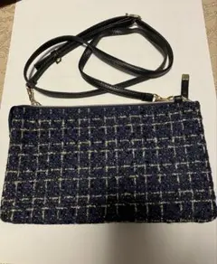 ネイビー ツイード チェック柄 ショルダーバッグ