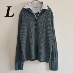 【美品】GIVORS ジボール ニット L 緑 レイヤード風 オフィス 大人