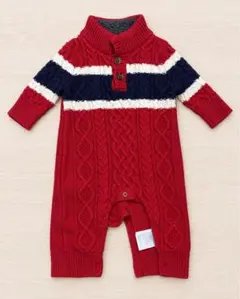 baby GAP ニットロンパース 50cm 0-3ヶ月 ケーブル編み 赤