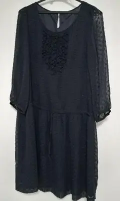 ワンピース　ドット　ネイビー　シフォン