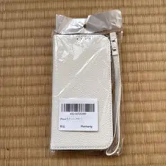 オフホワイト iPhone 15手帳型ケース ストラップ付き