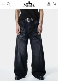 MENES Black Faded Wide Leg Jeans L