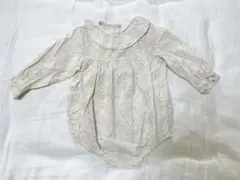 monbebe モンベベ リーフ柄 ロンパース M 韓国子供服 淡色 フリル襟