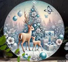 【現品限り】美しい✨冬の風景 クリスマスツリーと鹿　ウェルカムボード