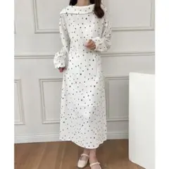 ECLIN エクラン ホワイトドット柄ロングワンピース ロングワンピースのサムネイル
