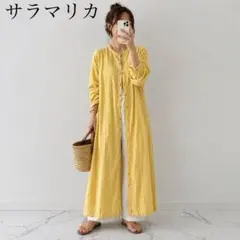 サラマリカ　刺繍ロングワンピース 美品 sara marika サラマリカ ワンピース 長袖 刺繍 ベルト付 ブルー