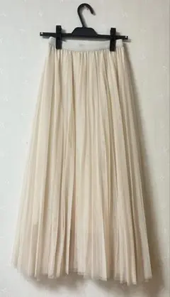 チュールプリーツスカート ロング ウエストゴム 裏地付き