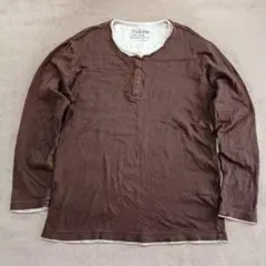 00s OLD UNIQLO レイヤード風 ヘンリーネック 長袖Tシャツ M