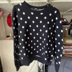 UNIQLO ネイビー・ホワイト ドット柄 セーター M
