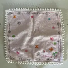 セリーヌ　CÉLINE ピンク ポンポン　刺繍 タオルハンカチ