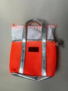 ニューバランス　オレンジメッシュ巾着バッグ
