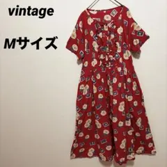 ヴィンテージ　レトロワンピース　ピンクハウス風　ロリータ　Mサイズ　赤　インド綿