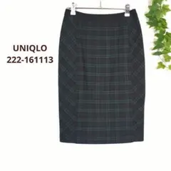 ユニクロ UNIQLO 膝丈 チェック タイトスカート グリーン✕ネイビー　S