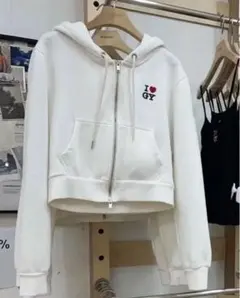 『韓国限定』GLOWNYジップアップパーカー フード付き S ブラック