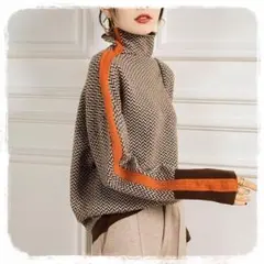 レディース　ニット　ボトルネック　ライン　オレンジ　ハイネック　韓国　コーデ