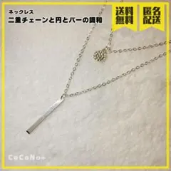 ネックレス 二重チェーンで魅せる円とバーの調和 Silver