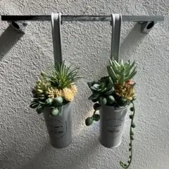フェイクグリーン 多肉植物 寄せ植え ハンギングポット 2個セットのサムネイル
