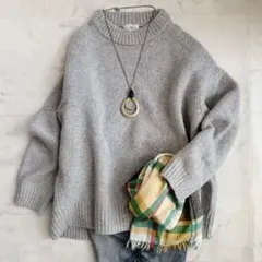 イエナ ウールカシミヤ 長袖 ニット クルーネック オーバーサイズ グレー