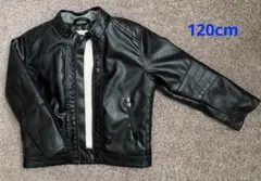 ブラック ライダースジャケット （フード付き）　120cm