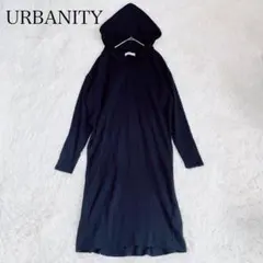 アーバニティー　ワッフルワンピース　フード　ブラック　膝丈　L 綿　ポリエステル