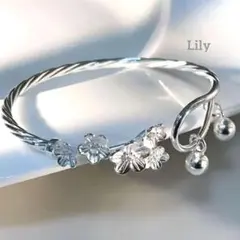 ✨ 花 鈴 シルバー ブレスレット バングル オープン エレガント
