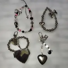 ハートとリボンのビーズアクセサリー4点セット