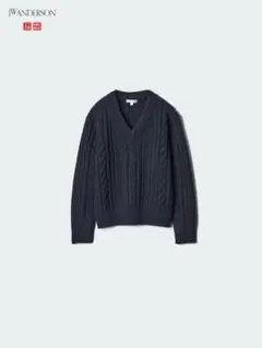 JW ANDERSON UNIQLO ネイビー ケーブルVネックセーター